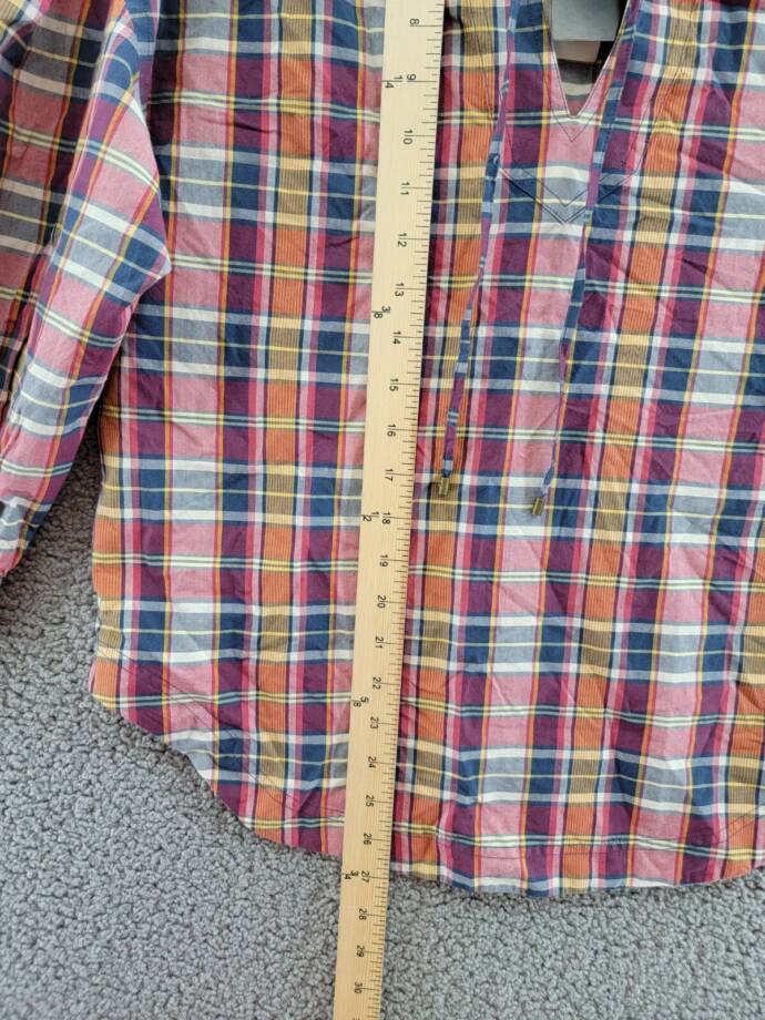 Lauren Ralph Lauren Madras Tie-Neck Blouse Women's S Multi Split Neck Pullover