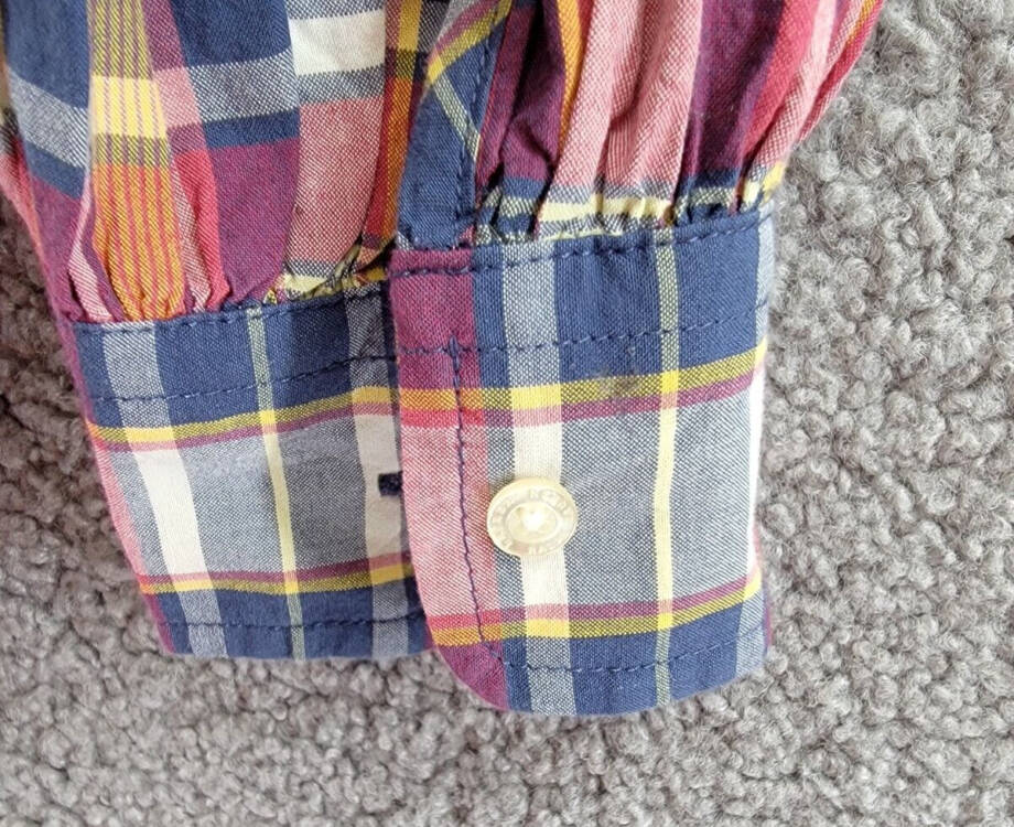 Lauren Ralph Lauren Madras Tie-Neck Blouse Women's S Multi Split Neck Pullover
