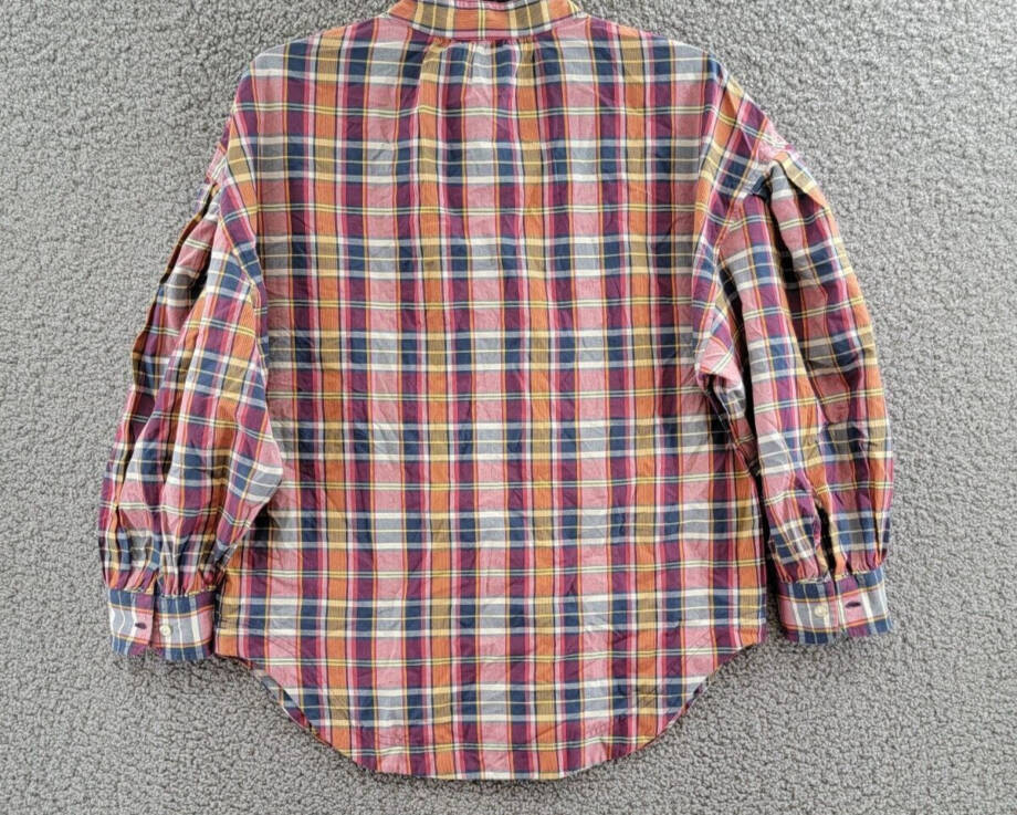 Lauren Ralph Lauren Madras Tie-Neck Blouse Women's S Multi Split Neck Pullover