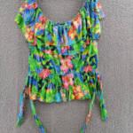 Lauren Ralph Lauren Linen Blend Peplum Off The Shoulder Top Women's XXL Multi