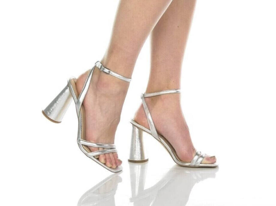 Sam Edelman Kia Ankle Strap High Heel Sandals Women's 9.5 Silver Buckle Closure