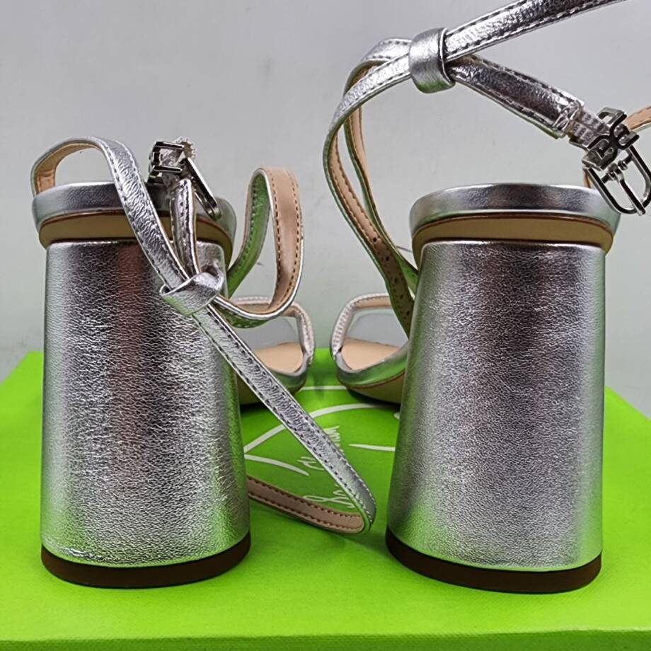 Sam Edelman Kia Ankle Strap High Heel Sandals Women's 9.5 Silver Buckle Closure