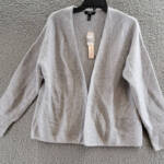 AQUA Cashmere Open Front Cashmere Cardigan Women's M Light Gray Long Sleeve