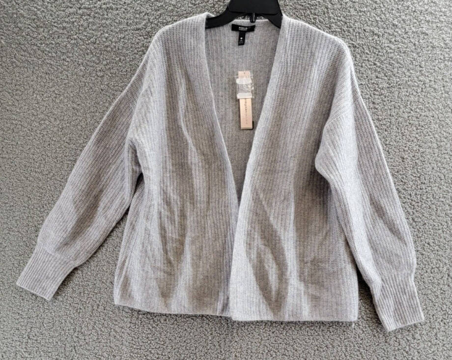 AQUA Cashmere Open Front Cashmere Cardigan Women's M Light Gray Long Sleeve