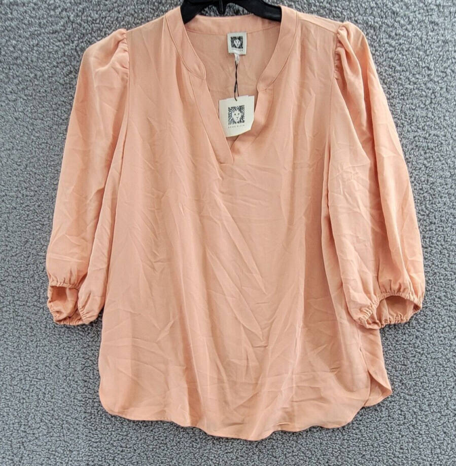 Anne Klein Women's 3/4-Sleeve Popover Blouse Women's M Warm Sand Split Neck