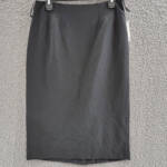 Kasper Crepe Pencil Midi Skirt Women's 4 Black Solid Slit Back Zipped Closure