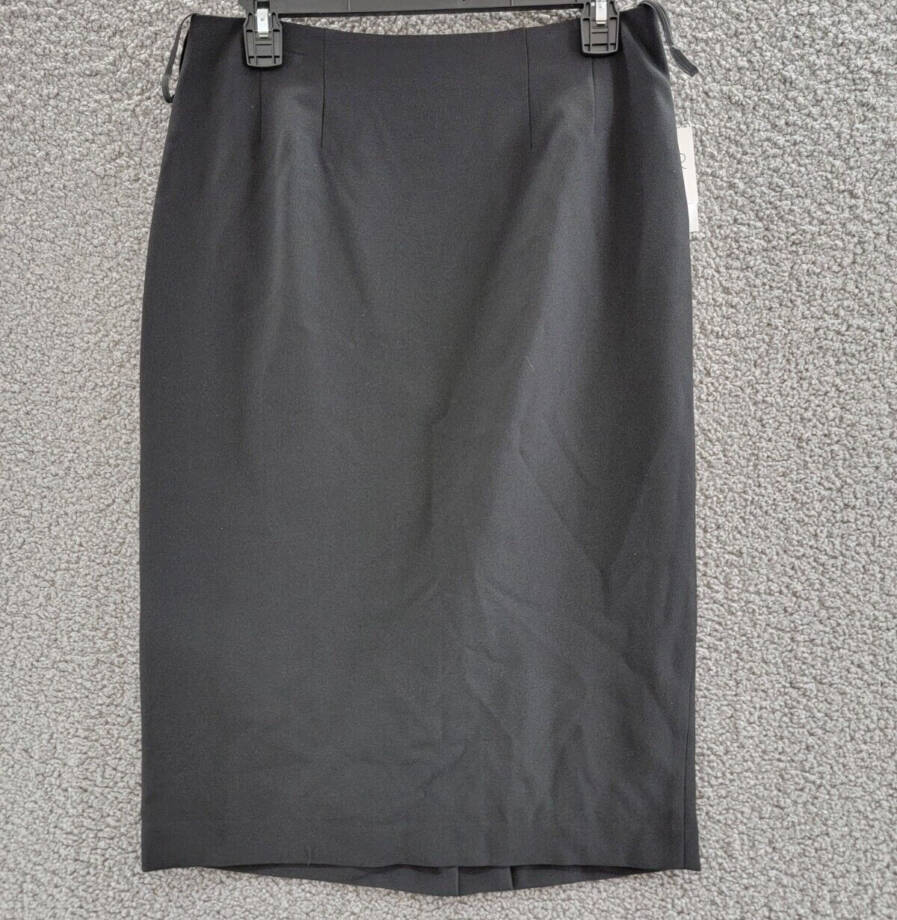 Kasper Crepe Pencil Midi Skirt Women's 4 Black Solid Slit Back Zipped Closure