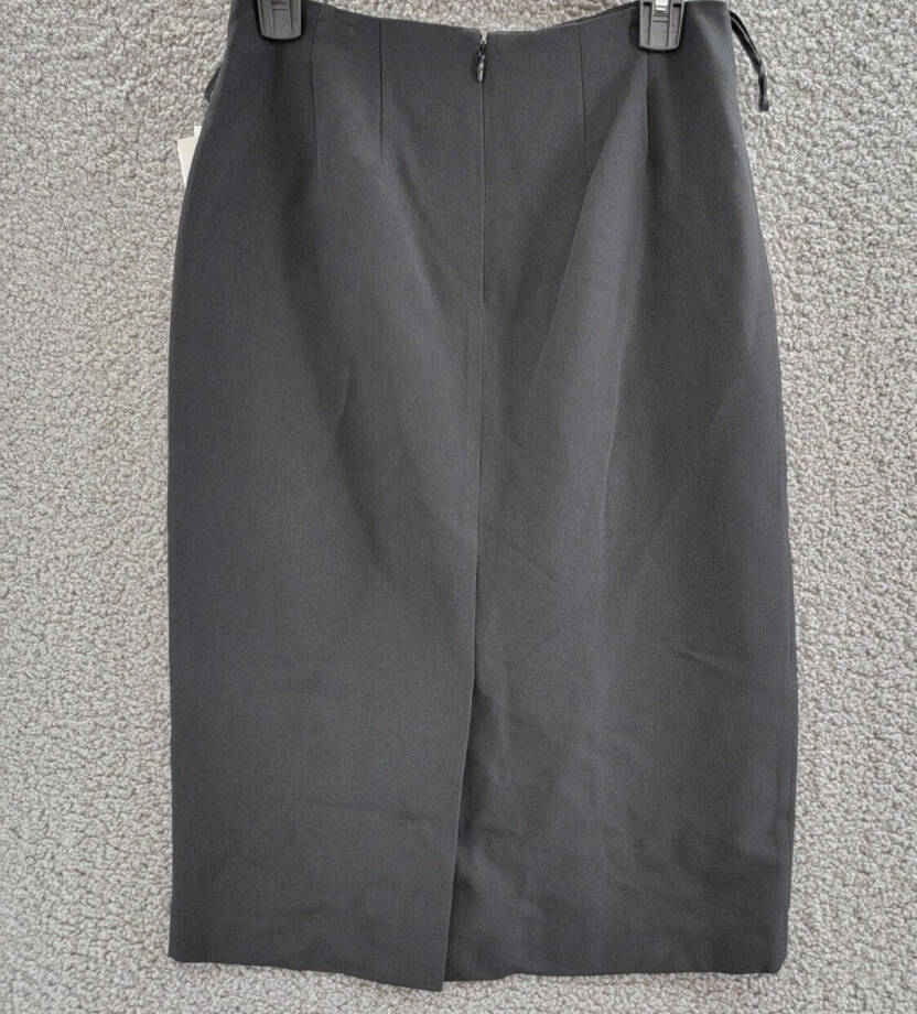 Kasper Crepe Pencil Midi Skirt Women's 4 Black Solid Slit Back Zipped Closure