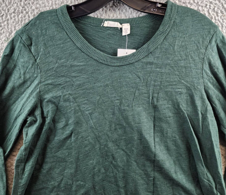 Wilt Long Sleeve Tee Women's XS Pine Solid Round Neck Ribbed Trim Pullover~