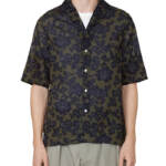 Officine Générale Eren Textured Printed Button Up Camp Shirt Men's L Olive Green