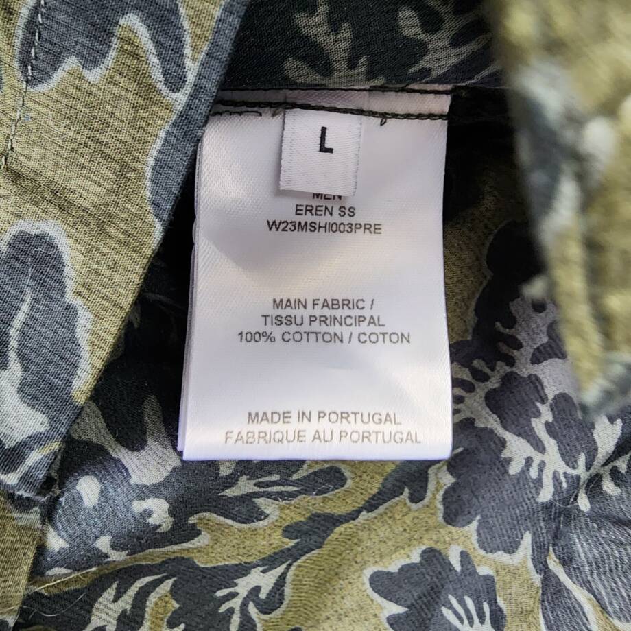 Officine Générale Eren Textured Printed Button Up Camp Shirt Men's L Olive Green