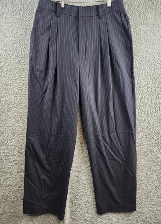 Wayf Wilson Pleated Wide Leg Pants Women's L Ink Pinstriped Hook & Bar Closure