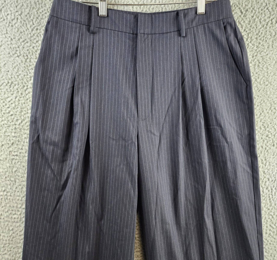 Wayf Wilson Pleated Wide Leg Pants Women's L Ink Pinstriped Hook & Bar Closure