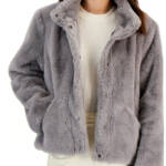 Maralyn & Me Reversible Faux Fur Coat Juniors S Gray Stand Collar Side Pockets