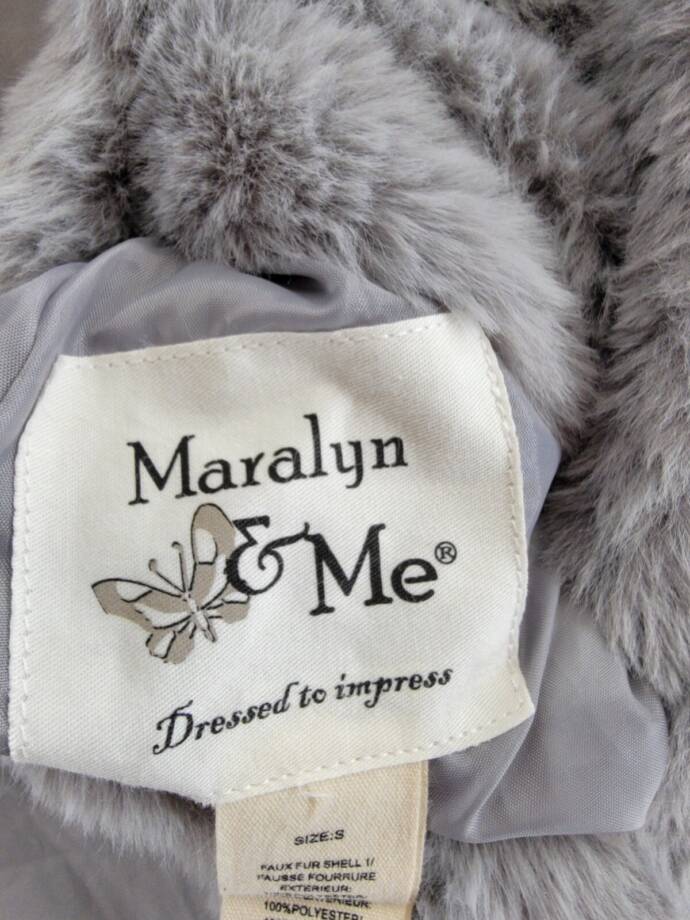 Maralyn & Me Reversible Faux Fur Coat Juniors S Gray Stand Collar Side Pockets