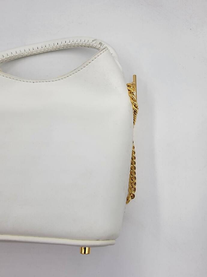 Elleme Leather Handle Bag Women's White Gold Chain Strap Magnetic Snap Closure