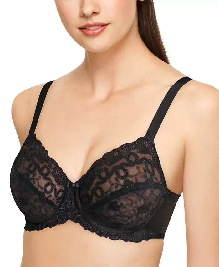 Wacoal Renaissance Rose Underwire Bra Women's 34DDD Black Hook And Eye Closure