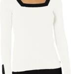 KARL LAGERFELD PARIS Square-Neck Contrast-Trim Sweater Women's XS White/Black