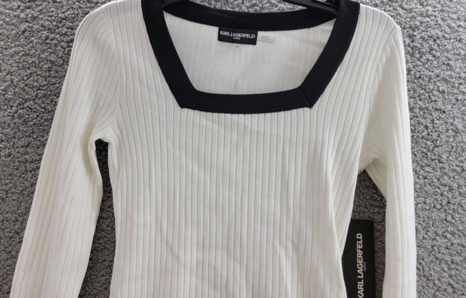 KARL LAGERFELD PARIS Square-Neck Contrast-Trim Sweater Women's XS White/Black