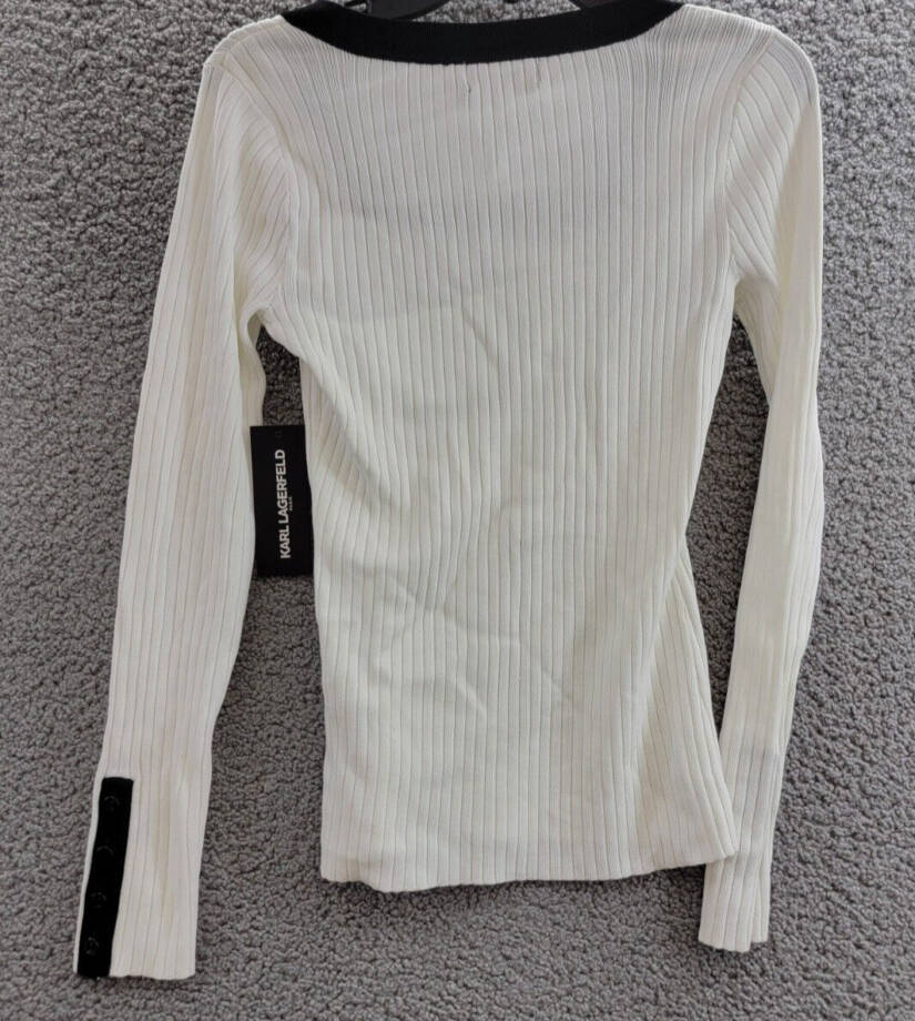 KARL LAGERFELD PARIS Square-Neck Contrast-Trim Sweater Women's XS White/Black