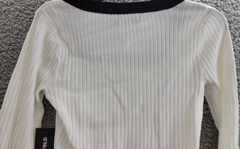 KARL LAGERFELD PARIS Square-Neck Contrast-Trim Sweater Women's XS White/Black