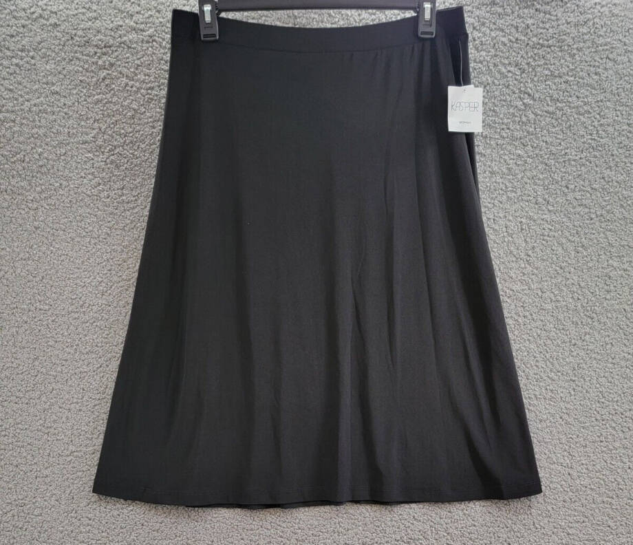 Kasper Plus Size Pull On Knit Midi Skirt Women's 1X Black Solid Elastic Waist