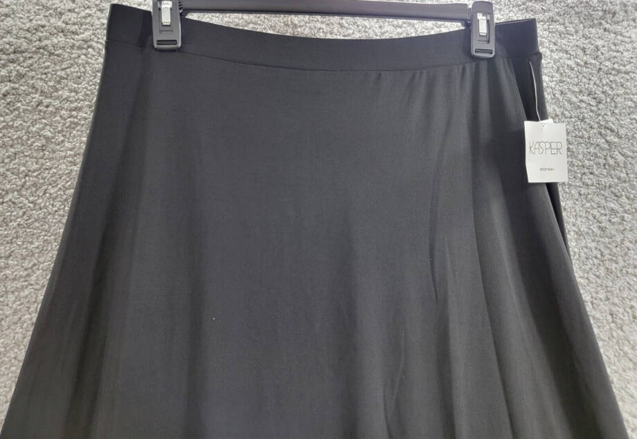 Kasper Plus Size Pull On Knit Midi Skirt Women's 1X Black Solid Elastic Waist