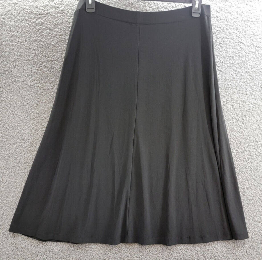 Kasper Plus Size Pull On Knit Midi Skirt Women's 1X Black Solid Elastic Waist