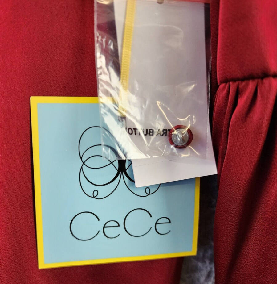 CeCe Mock Neck Blouson Sleeve Blouse Women's L Mulberry Red Button Closure L/S~