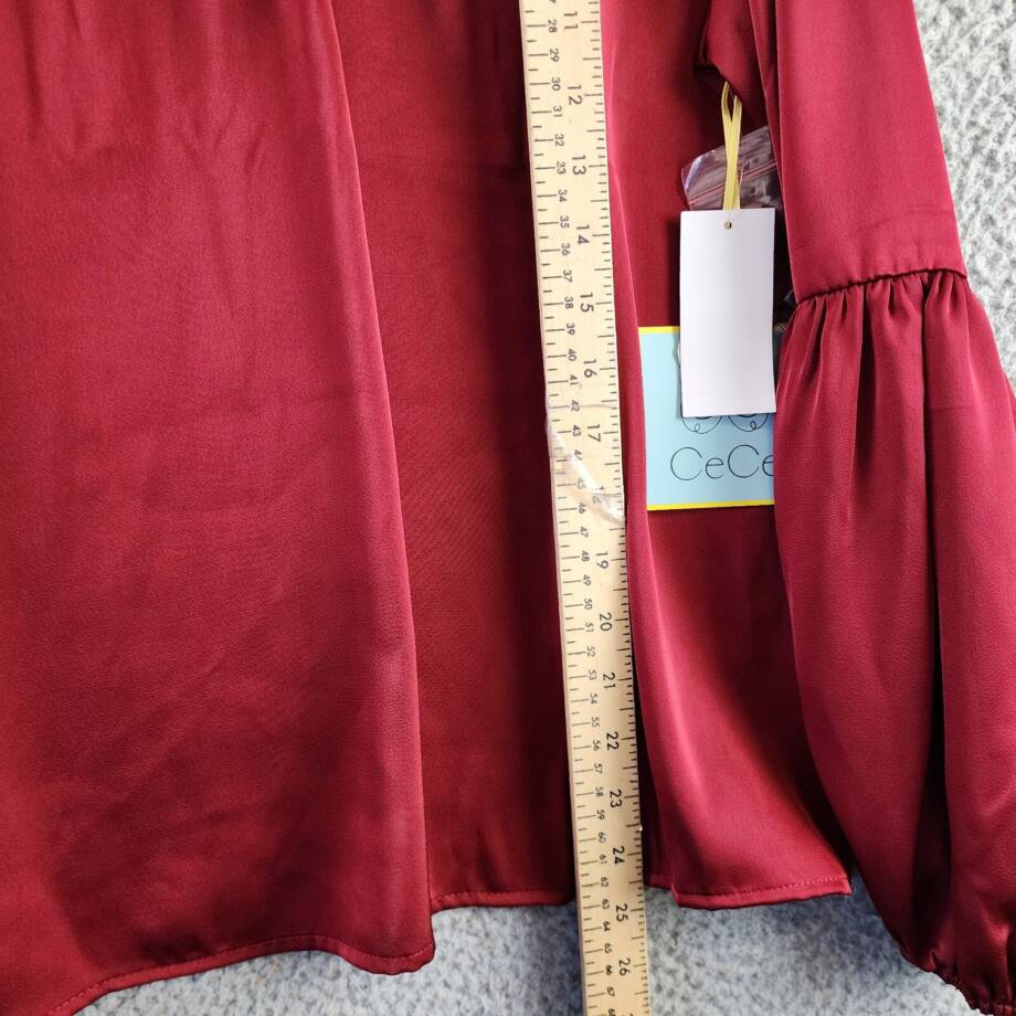 CeCe Mock Neck Blouson Sleeve Blouse Women's L Mulberry Red Button Closure L/S~
