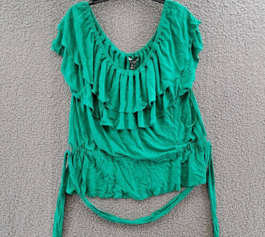 Lauren Ralph Lauren Linen Blend Off Shoulder Top Women's XXL Palm Leaf Pullover