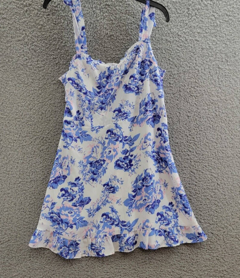 AQUA Floral Ruffle Dress Women's XXL Sky Blue Sweetheart Neck Back Zip Closure