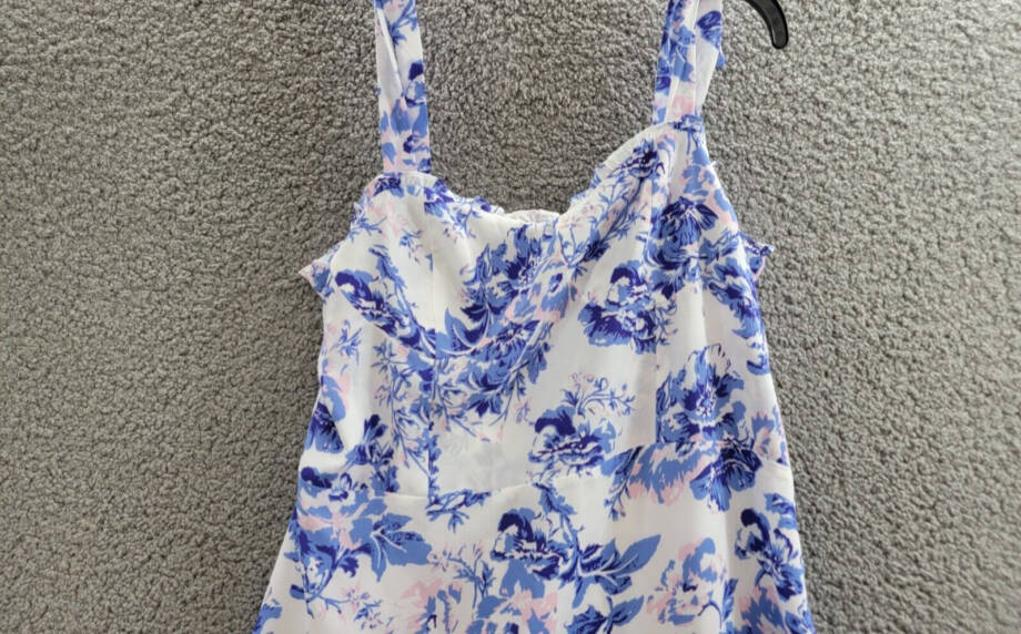 AQUA Floral Ruffle Dress Women's XXL Sky Blue Sweetheart Neck Back Zip Closure