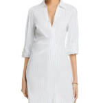 French Connection Isabelle Striped Dress Women's 6 White/Cashmere Button Closure