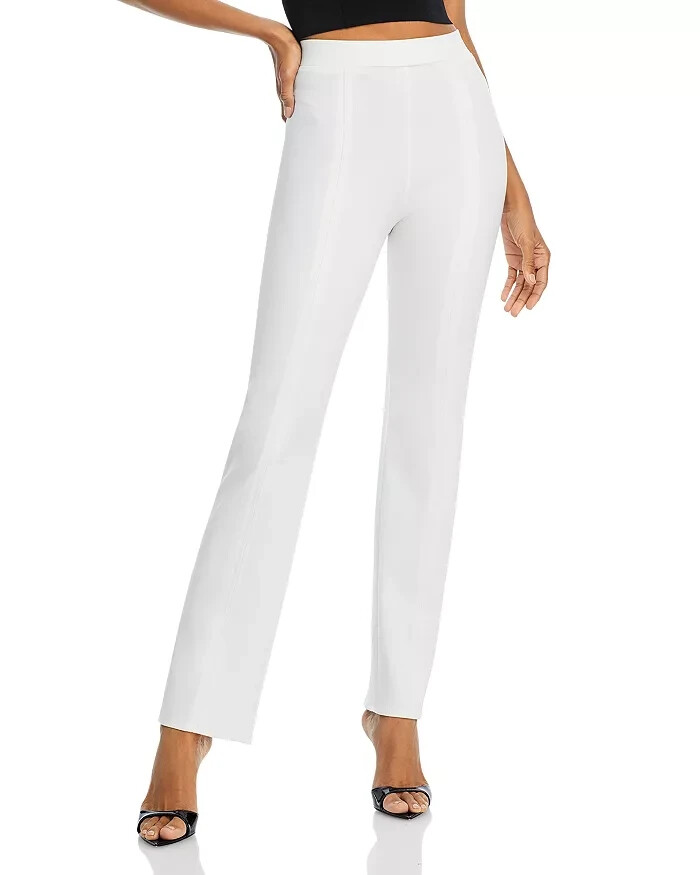Aqua Pull On Pants Women's M Ivory Solid Seamed Center Slim Leg Elastic Waist