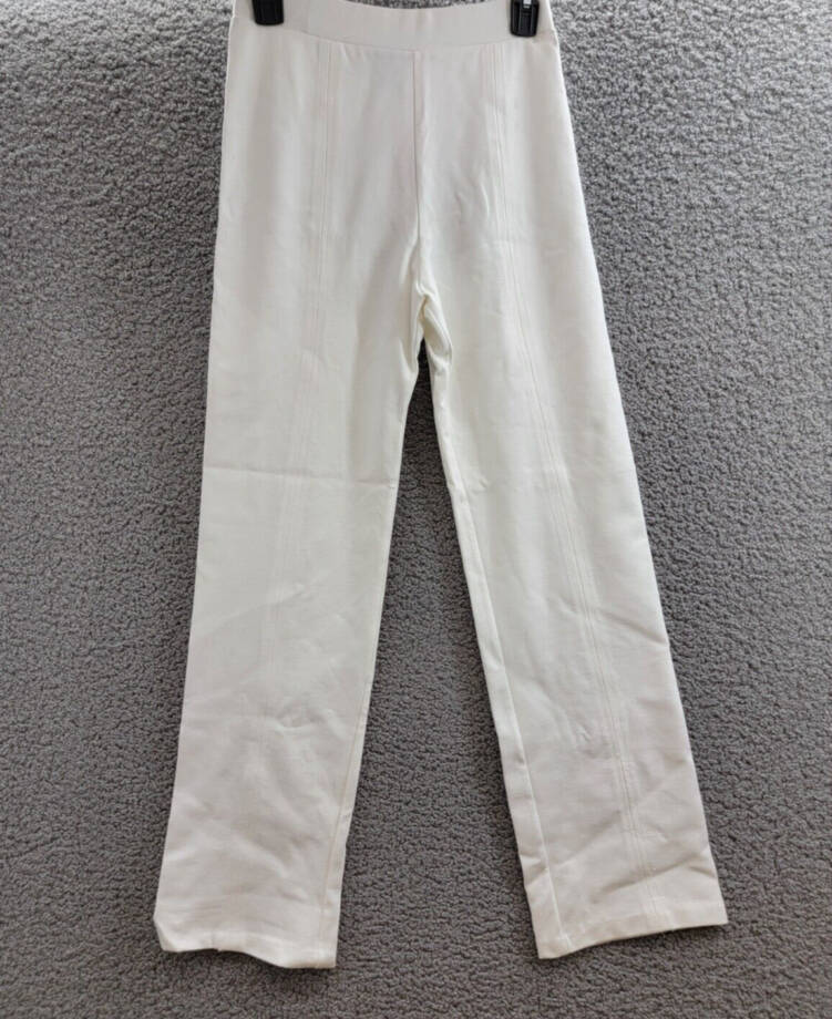 Aqua Pull On Pants Women's M Ivory Solid Seamed Center Slim Leg Elastic Waist