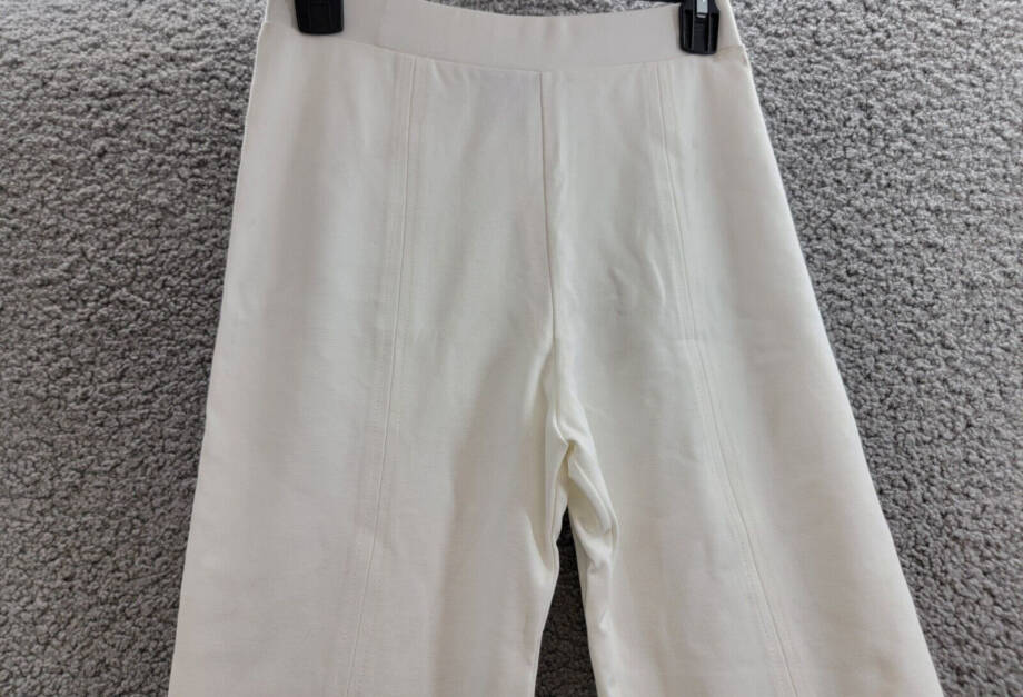 Aqua Pull On Pants Women's M Ivory Solid Seamed Center Slim Leg Elastic Waist