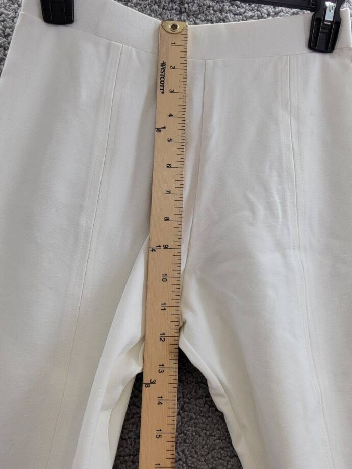Aqua Pull On Pants Women's M Ivory Solid Seamed Center Slim Leg Elastic Waist