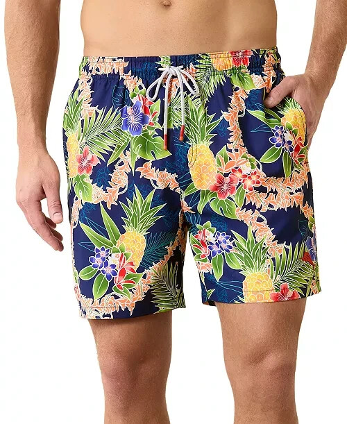Tommy Bahama Naples Lei in Paradise Drawstring 6" Swim Trunks Mens S Island Navy