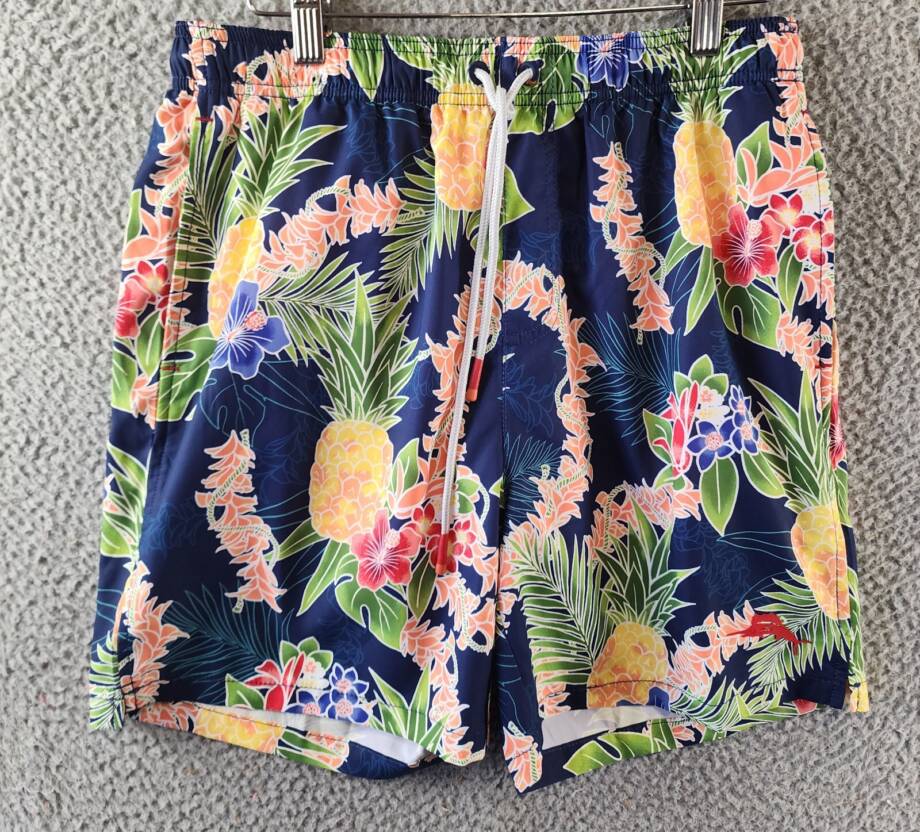 Tommy Bahama Naples Lei in Paradise Drawstring 6" Swim Trunks Mens S Island Navy