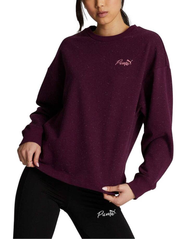 Puma Live In French Terry Crewneck Top Womens S Dark Jasper Long Sleeve Pullover
