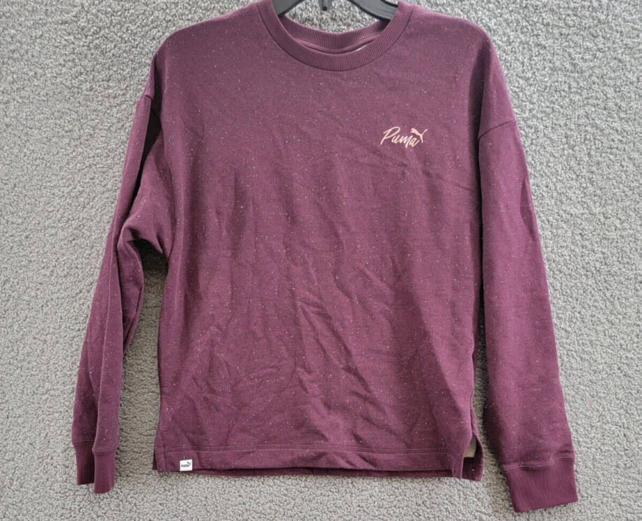 Puma Live In French Terry Crewneck Top Womens S Dark Jasper Long Sleeve Pullover