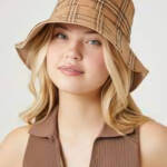 Steve Madden Wool Blend Reversible Plaid Bucket Hat Women's One Size Camel~