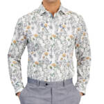 Bar III Slim-Fit Bird Floral Dress Shirt Men's M 15-15.5 White Apricot Multi L/S