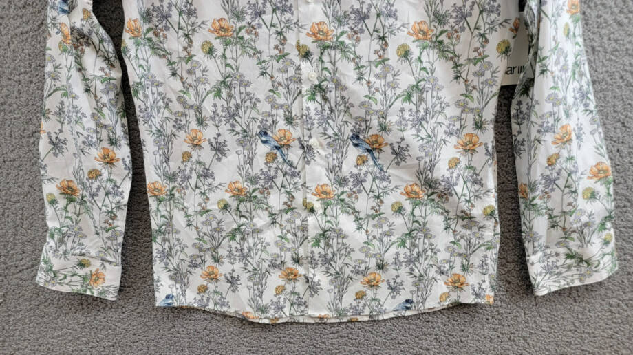 Bar III Slim-Fit Bird Floral Dress Shirt Men's M 15-15.5 White Apricot Multi L/S