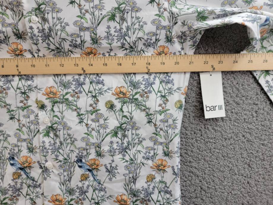 Bar III Slim-Fit Bird Floral Dress Shirt Men's M 15-15.5 White Apricot Multi L/S