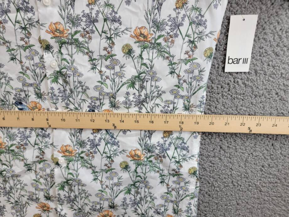 Bar III Slim-Fit Bird Floral Dress Shirt Men's M 15-15.5 White Apricot Multi L/S