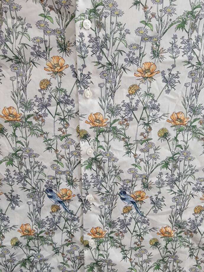 Bar III Slim-Fit Bird Floral Dress Shirt Men's M 15-15.5 White Apricot Multi L/S