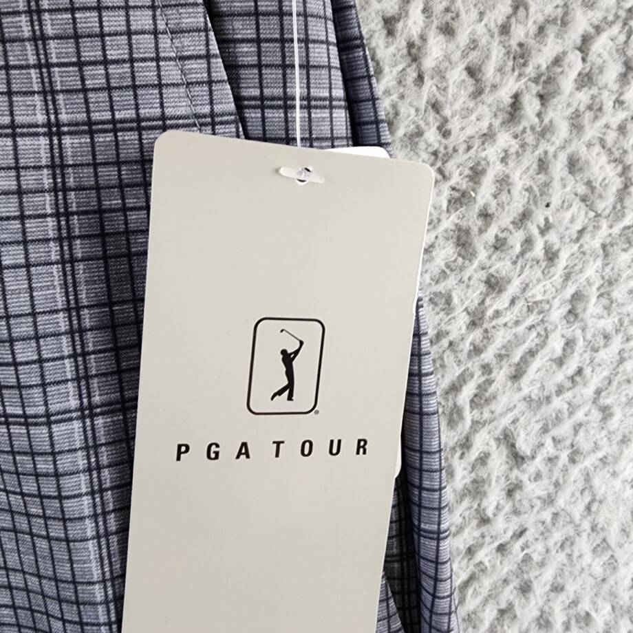 PGA TOUR Check Print Performance Golf Shorts Men's 44 Caviar Slash Pockets