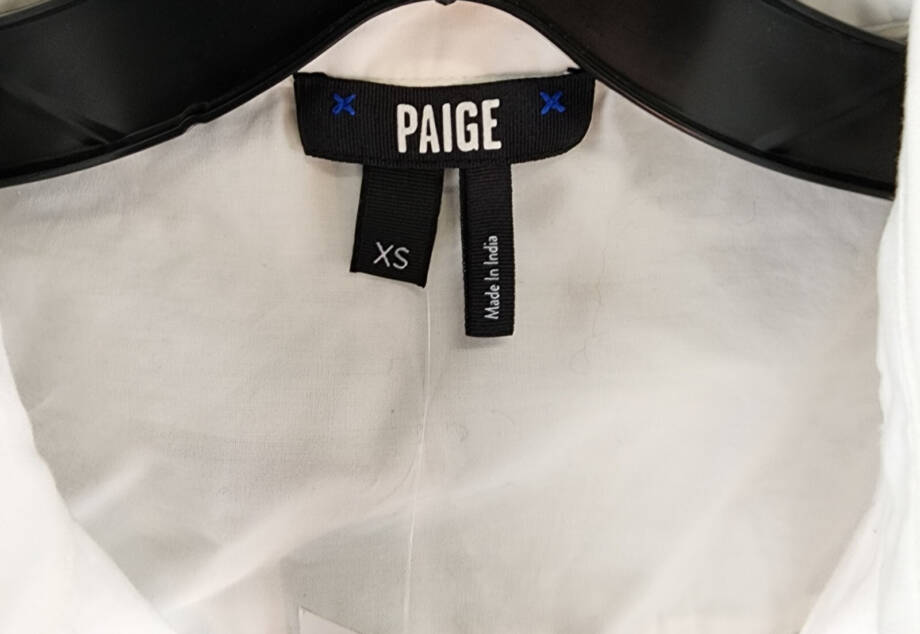 PAIGE Alera Ruched Button Front Top Women's XS White Point Collar Long Sleeves~